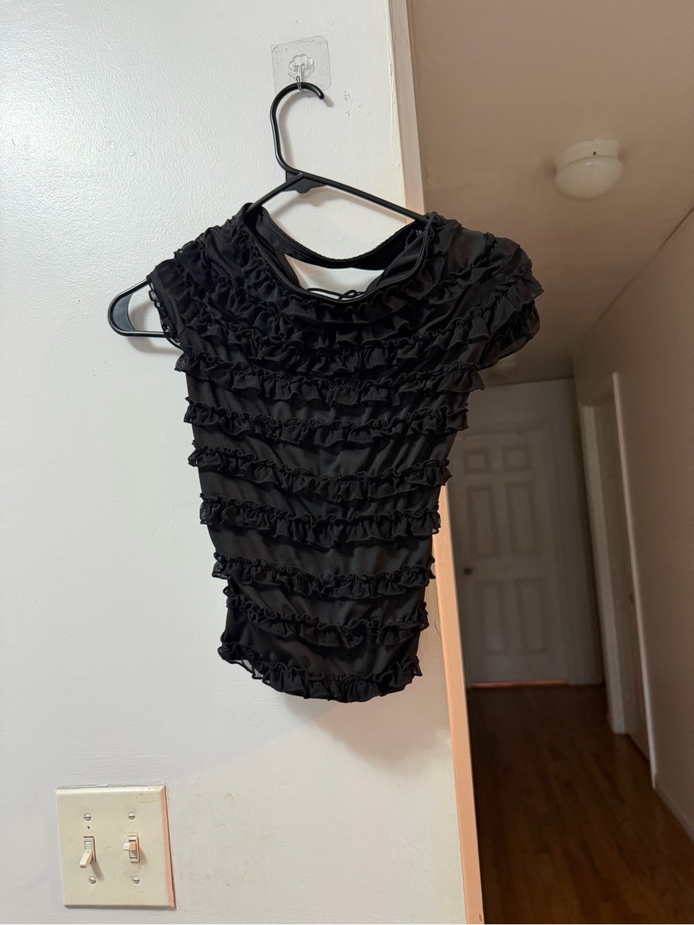 Windsor Black Ruffle Short Sleeve Camisole